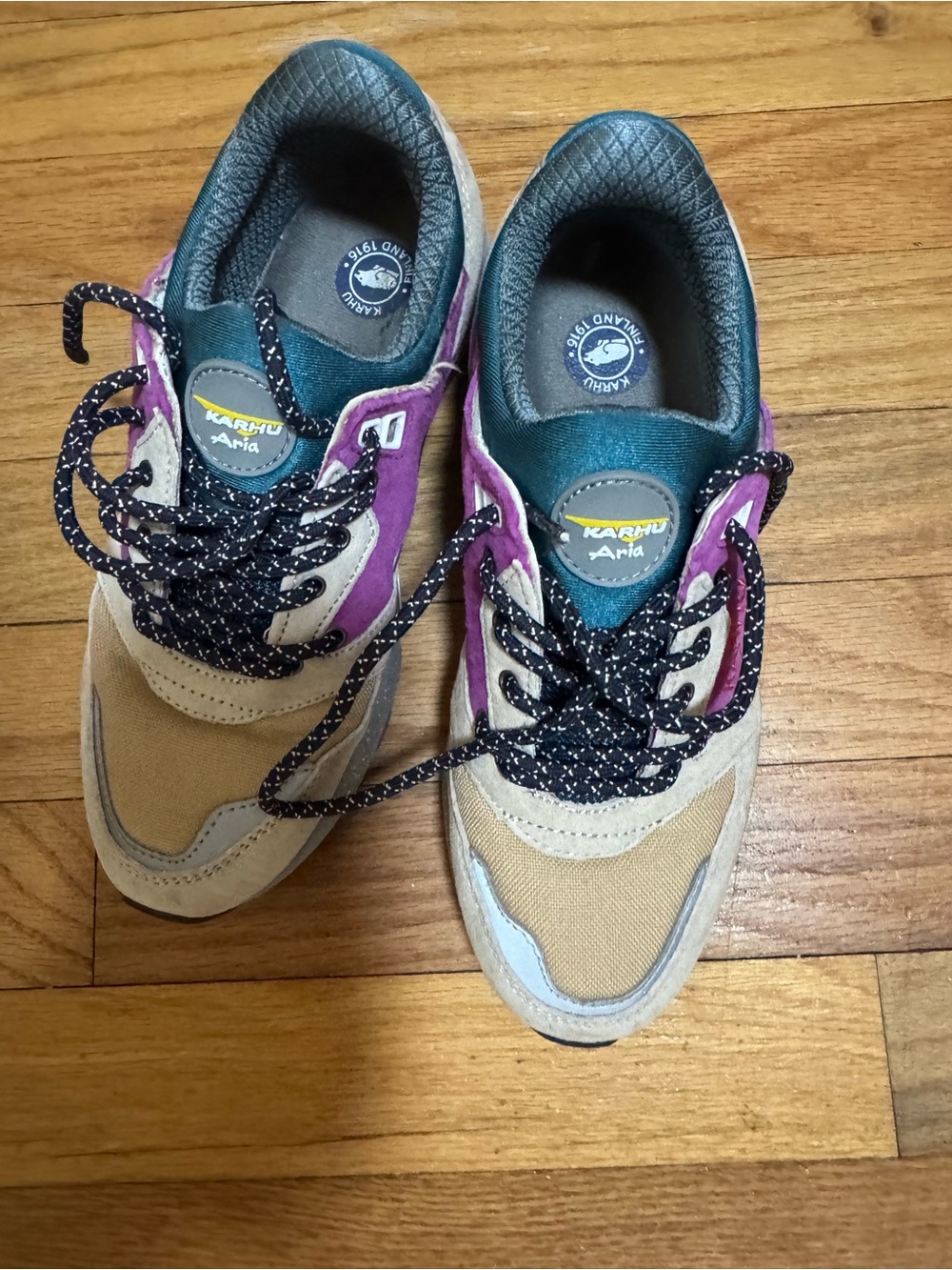 Free People Aria Athletic Sneakers in Beige, Purple & Teal (brand Karhu Aria)
